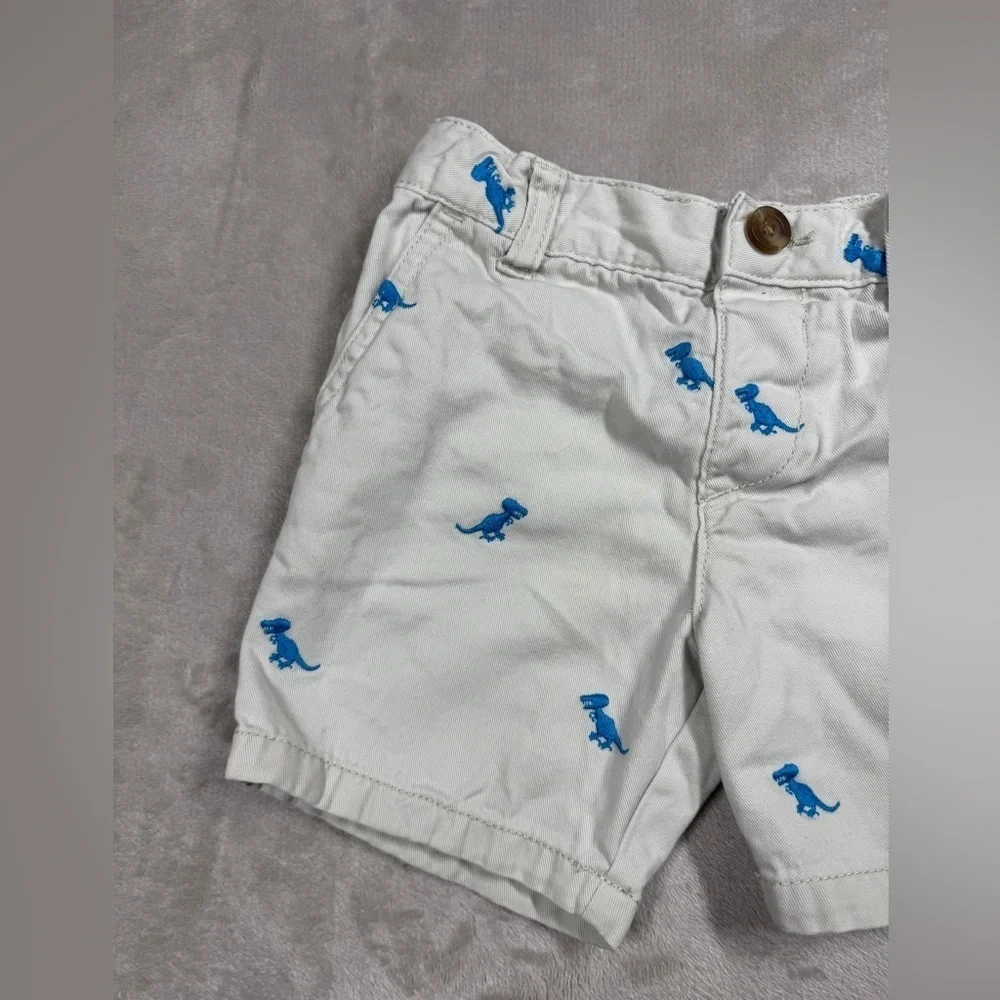 Children’s Place Blue Embroidered T-Rex Dinosaur Cream Chino Shorts Size 18-24 M